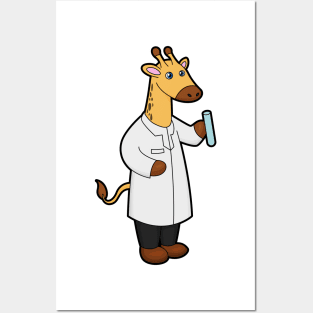 Giraffe as Doctor with Test tube Posters and Art